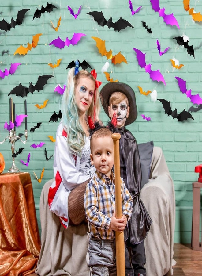 Incrizma 68Pcs Bat Wall Decor, Halloween Bats Decorations 3D Bats WallDecor Realistic Felt Bats Stickers for Outdoor DIY Home Decor Party Supplies (Halloween Bat PInk N Black) - Image 3